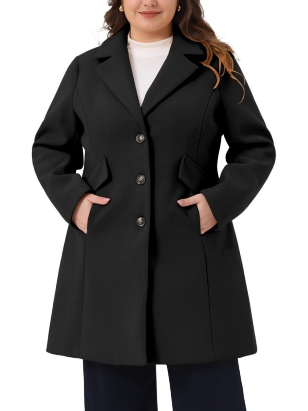 Plus Size Winter Notch Lapel Pea Coat Jacket - Stylish Mid Length Outerwear